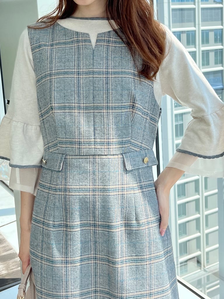 はばさんの「Couture brooch｜【美シルエット・大人可愛い・通勤】TRチェックジャンスカ」を使ったコーディネート