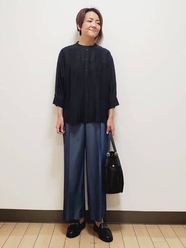 yuuさんの「Reflect｜【重ね着でも一枚着でも◎】バンドカラーオーバーサイズシャツブラウス」を使ったコーディネート