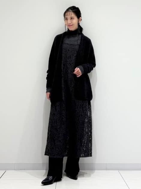 kayoさんの「INDIVI｜【エアリー素材】ブークレ着流しニットカーディガン」を使ったコーディネート