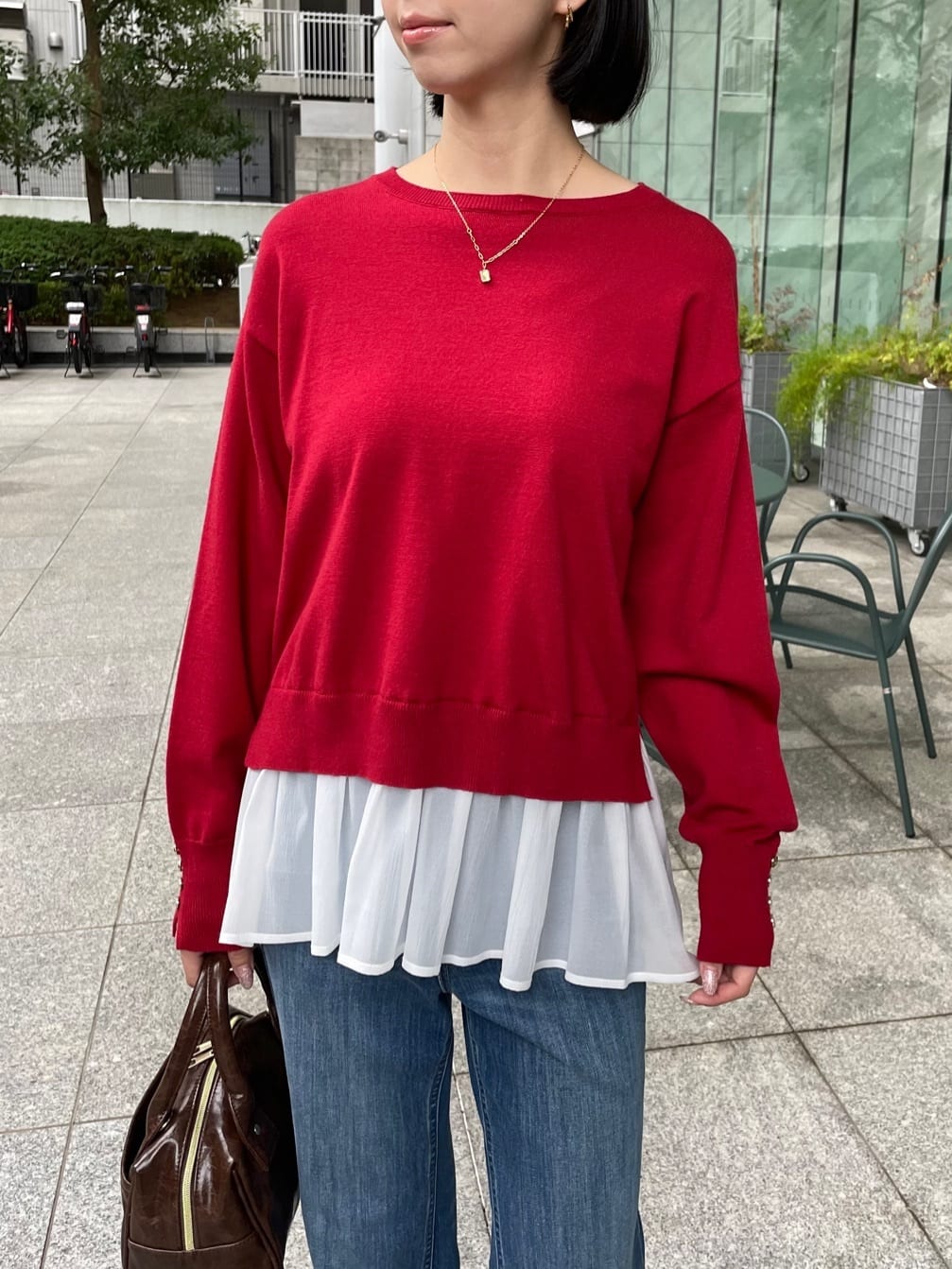 NATSUMIさんの「grove｜裾レイヤードニットプルオーバー」を使ったコーディネート