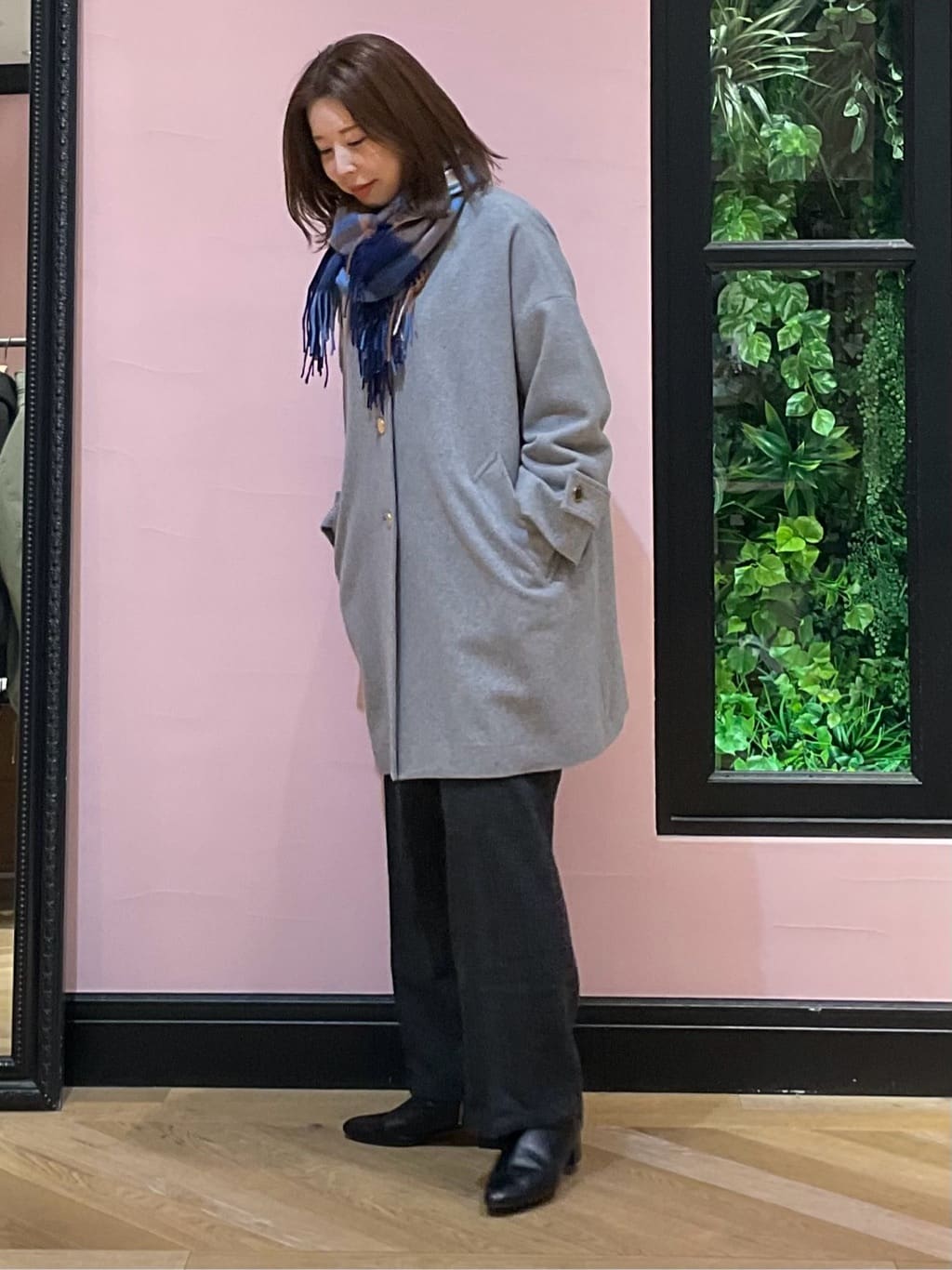 maruさんの「DRESSTERIOR｜ウールブレンドチェックストール」を使ったコーディネート