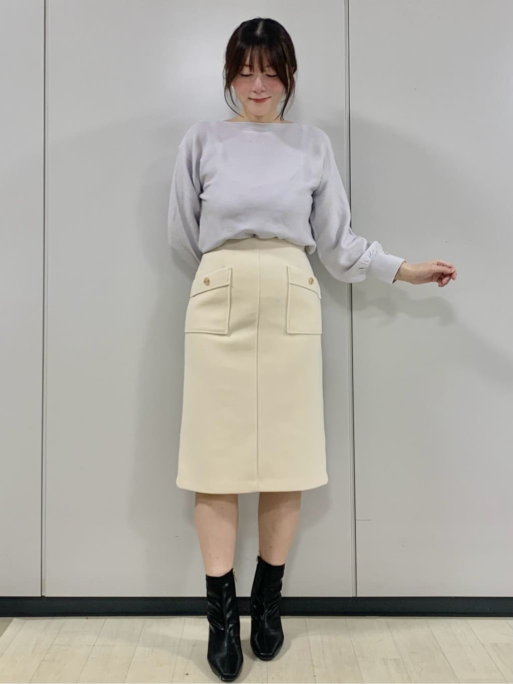 kasumiさんの「index｜ラメガーター編みボートネックニット【洗濯機OK】《8col／XS～LL》」を使ったコーディネート