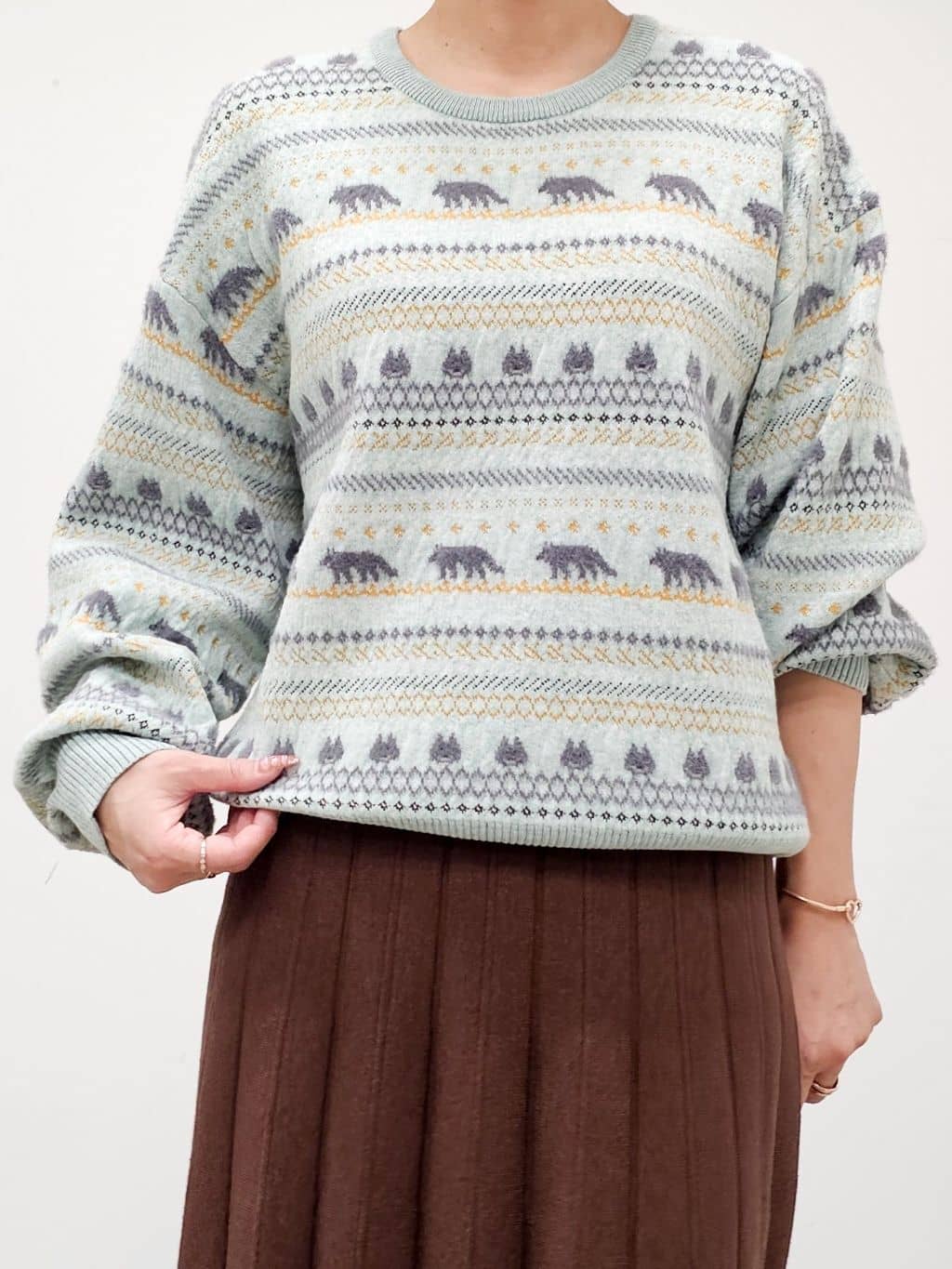 ゆゆさんの「SHOO･LA･RUE｜【旭山動物園応援商品】ノルディック柄 モールニット」を使ったコーディネート