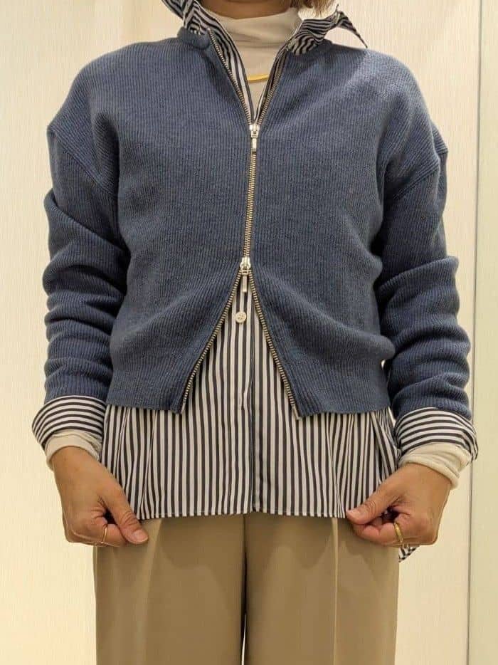 u-macoさんの「UNTITLED｜【ゆったりサイズ／着丈短め】ジップニットカーディガン」を使ったコーディネート