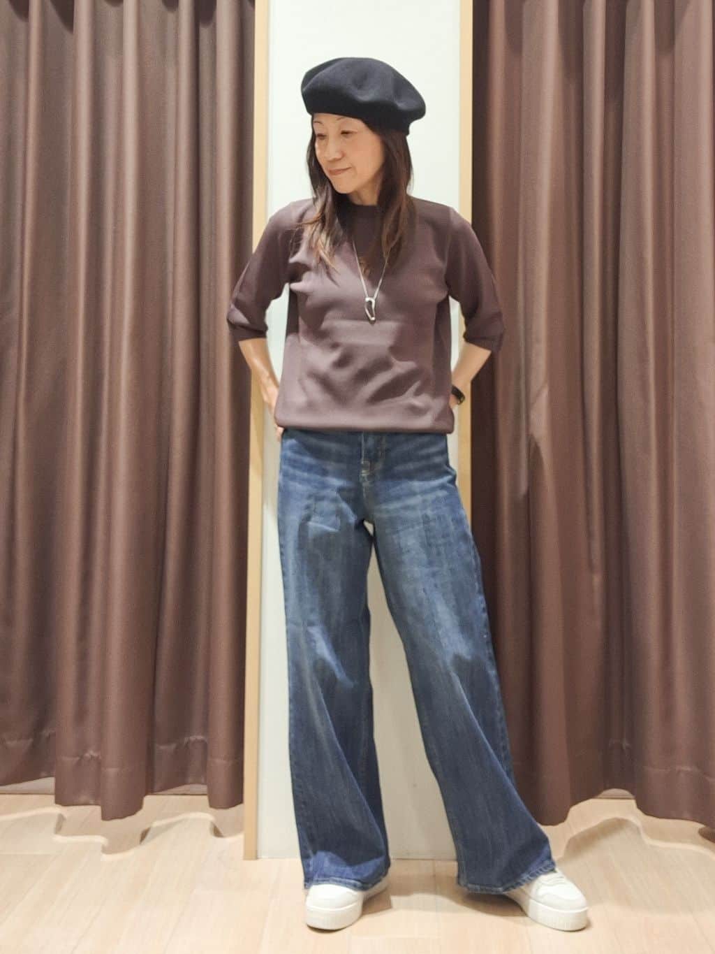 ウタさんの「grove｜【ひんやり多機能】やわらかドライタッチ 袖口シアードッキングプルオーバー」を使ったコーディネート