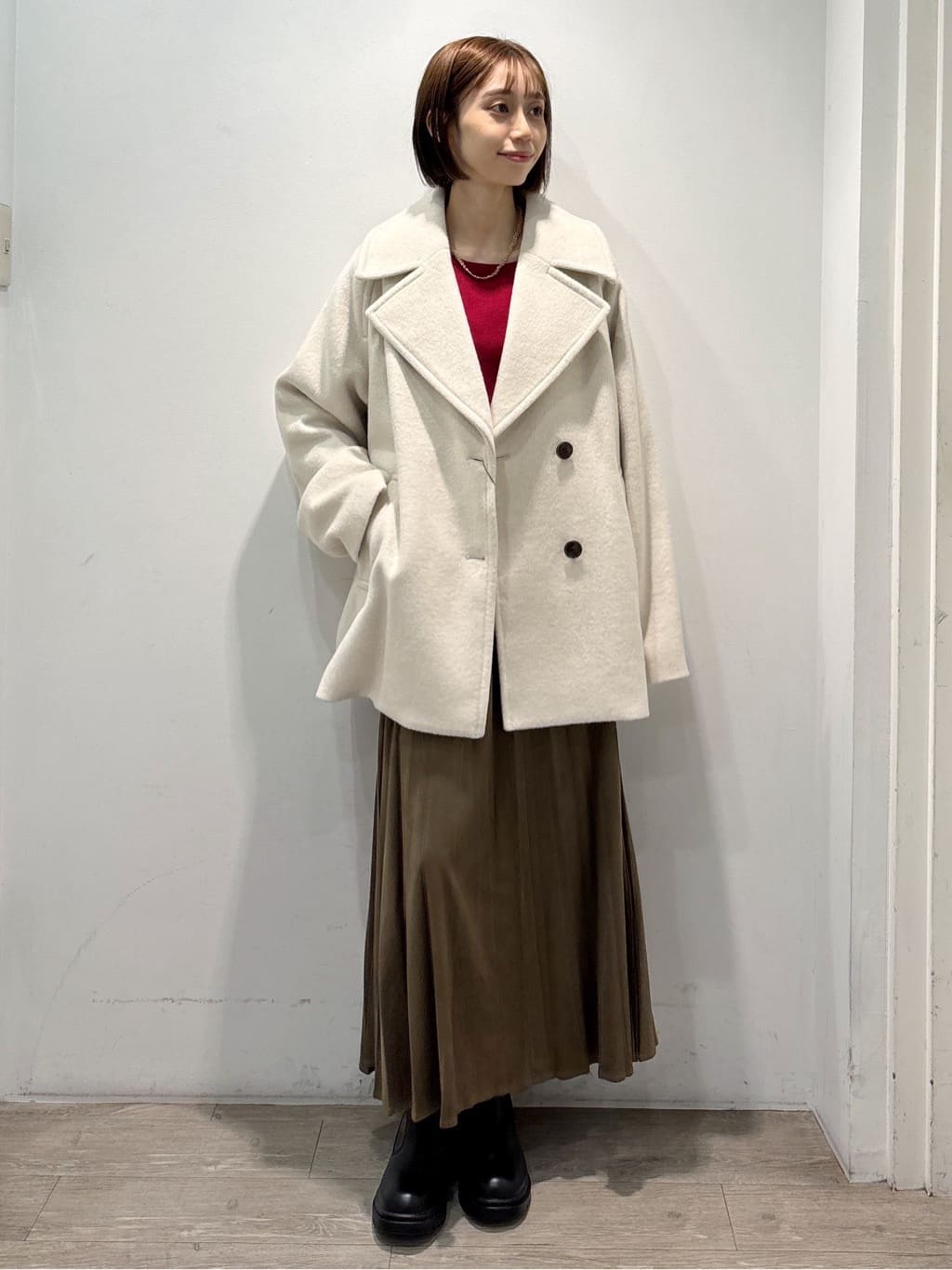 ぶまりんさんの「OPAQUE.CLIP｜カシミヤブレンドウールミドルピーコート」を使ったコーディネート