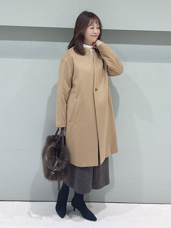 makiさんの「UNTITLED｜【日本製／通勤／フォーマル】カシミヤ混ノーカラーコート」を使ったコーディネート