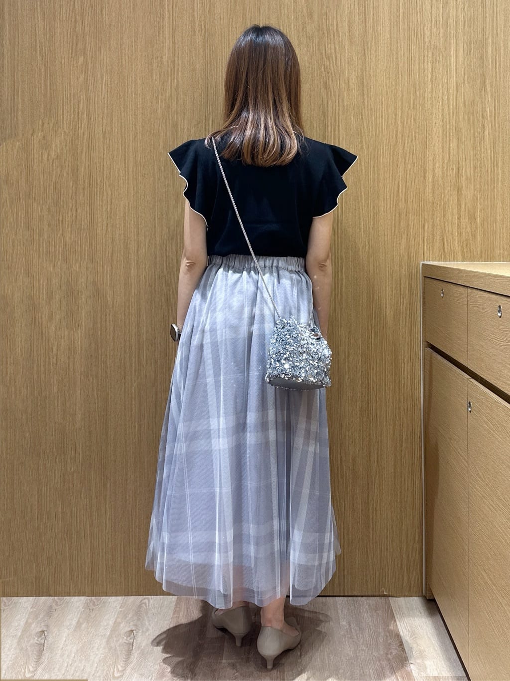 yukaさんの「OPAQUE.CLIP｜フレアスリーブボウタイニット【洗濯機洗い可／接触冷感／抗ピル】」を使ったコーディネート