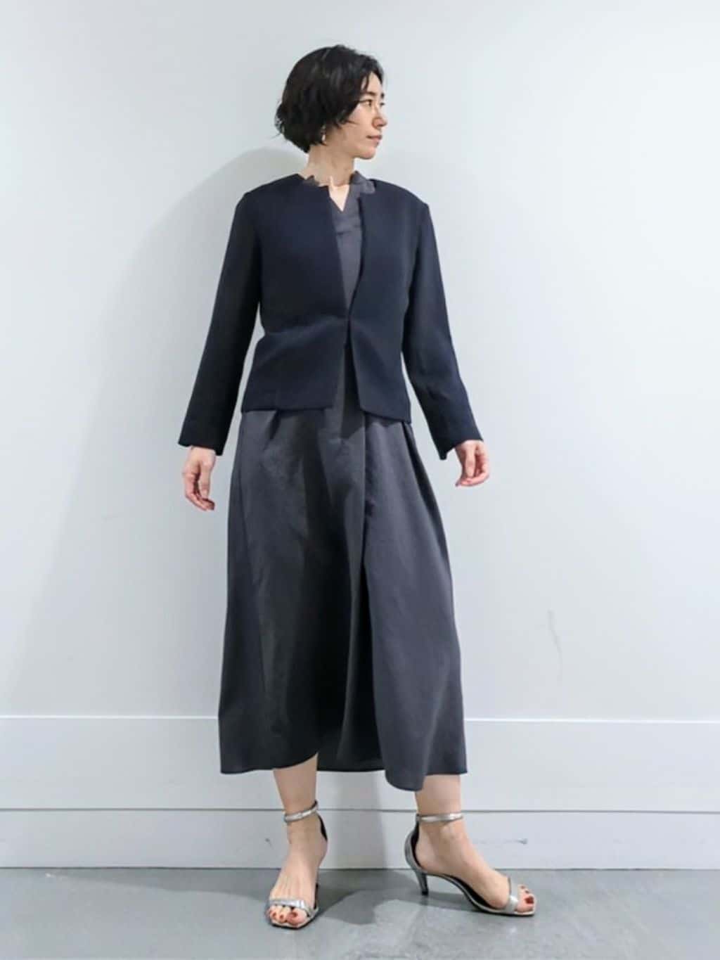 ミズタさんの「UNTITLED｜【短丈/日本製】カラミ風メッシュ ノーカラージャケット」を使ったコーディネート
