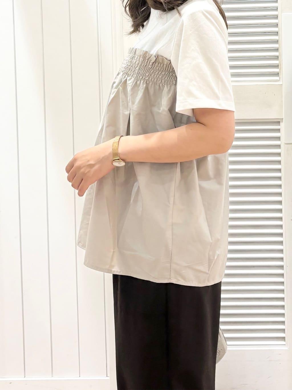 yuinaさんの「Dessin｜【ウエストゴム・洗える】アウトポケットワイドパンツ（XS～L）」を使ったコーディネート