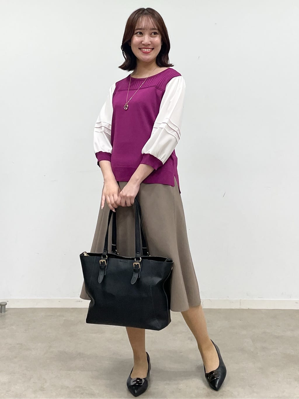 yukariさんの「Reflect｜【WEB先行カラーあり／手洗い可】ジョーゼットスリーブ&times;ニット」を使ったコーディネート
