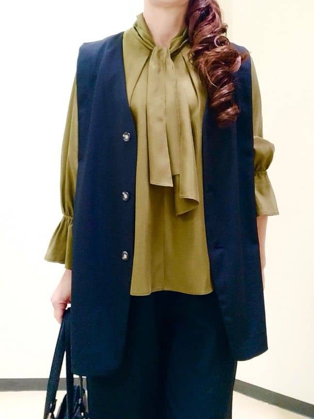 花さんの「Reflect｜【ウエスト総ゴム／セットアップ／単品使いOK◎】ベスト＋ストレートパンツセット」を使ったコーディネート