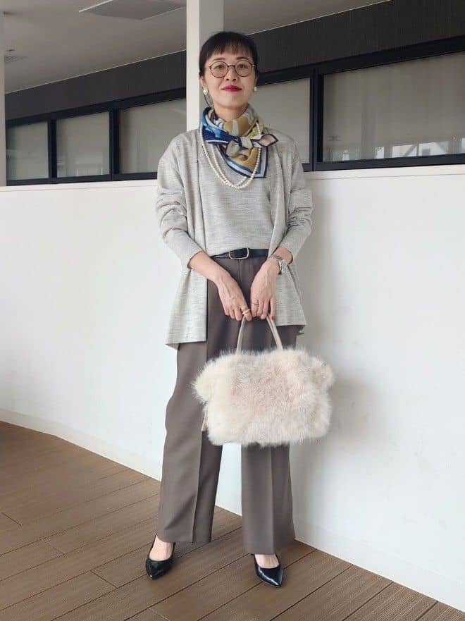 MUTSUKOさんの「UNTITLED｜【アンサンブル可/洗える/ボタンなし】シルクウールカシミヤ 着流しカーディガン」を使ったコーディネート
