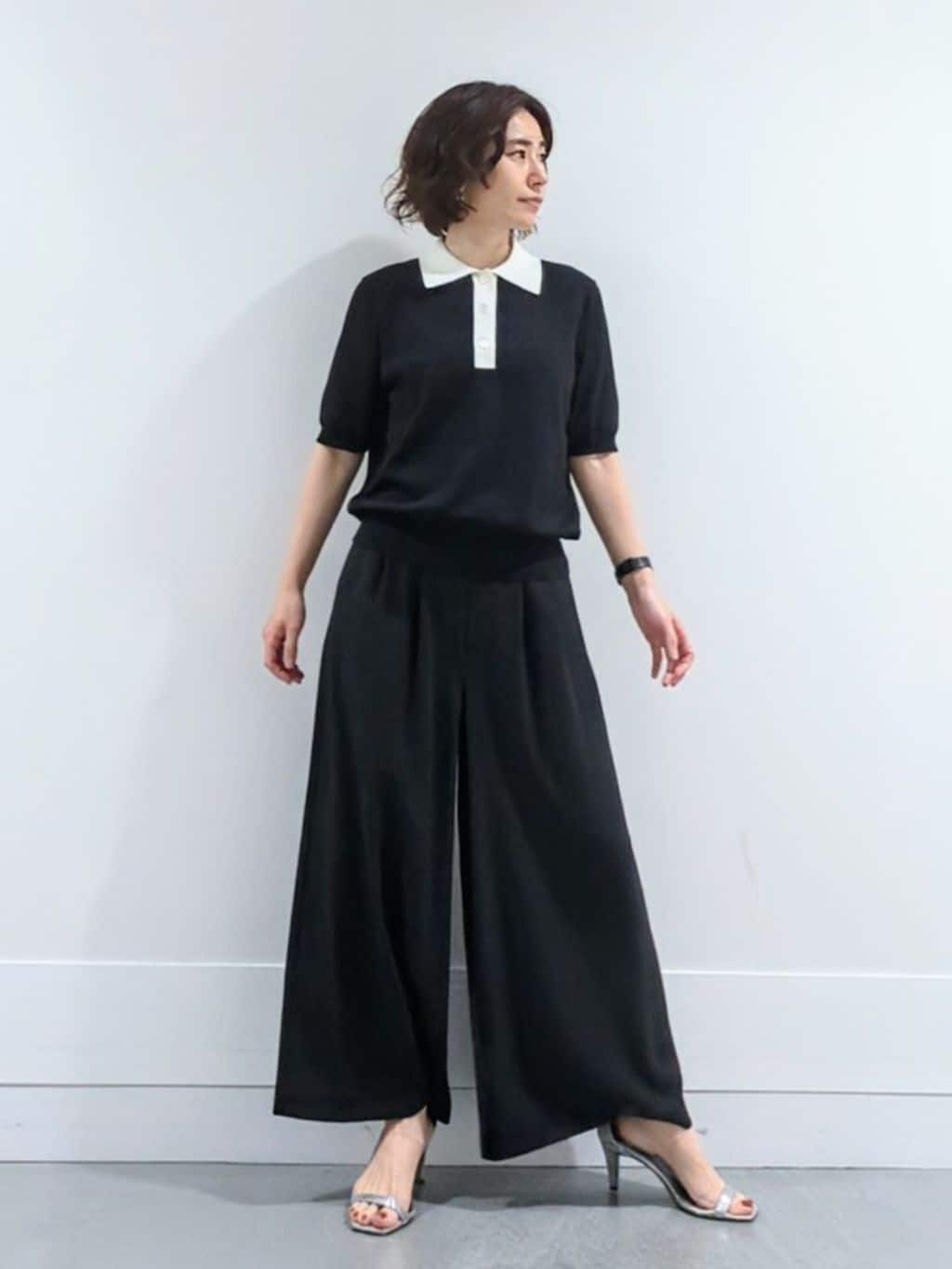 ミズタさんの「UNTITLED｜【トレンド/きれいめ】5分袖ポロニット」を使ったコーディネート