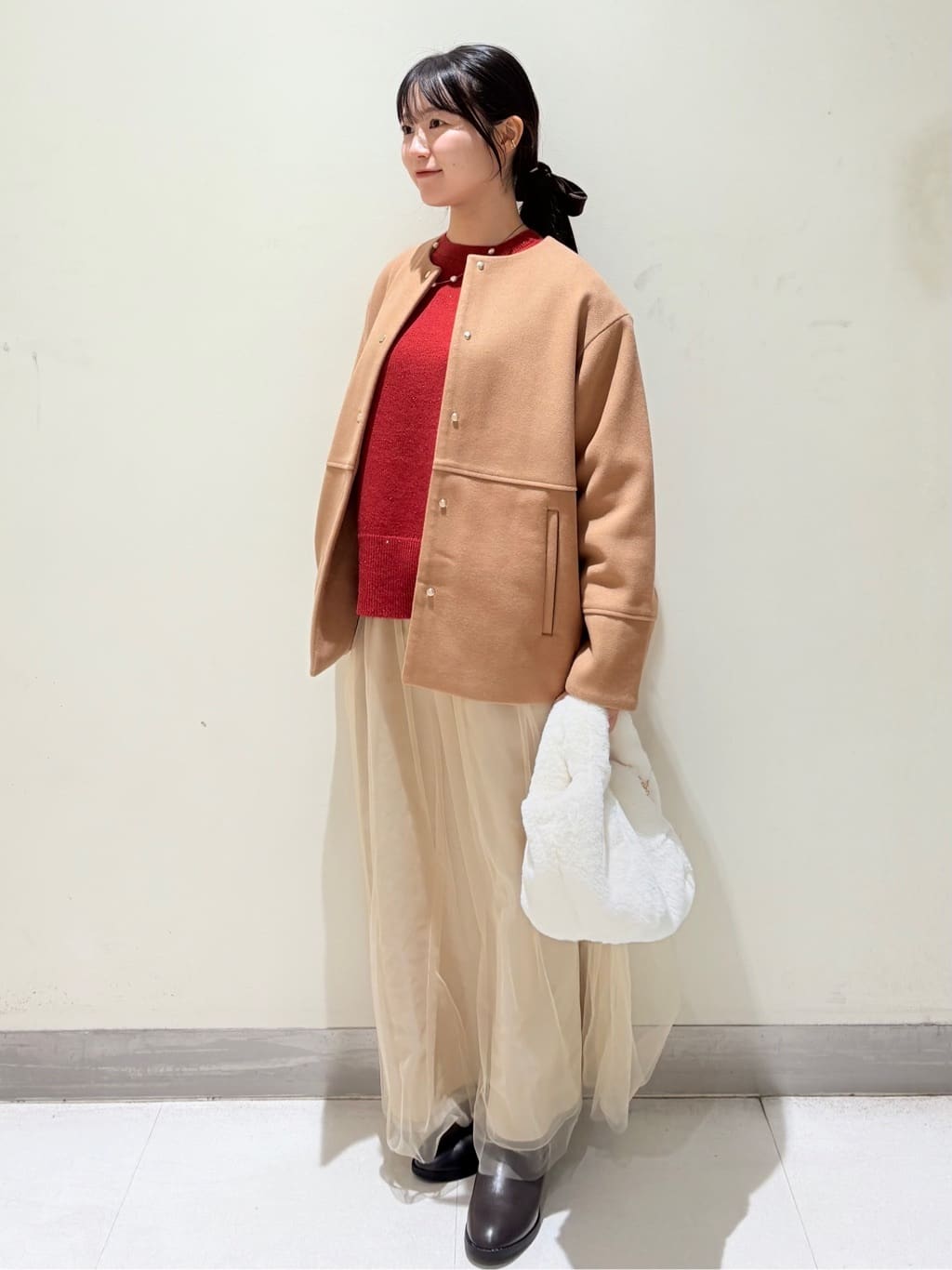 きみさんの「OPAQUE.CLIP｜ウールライクメルトンノーカラーコート【洗濯機洗い可】」を使ったコーディネート