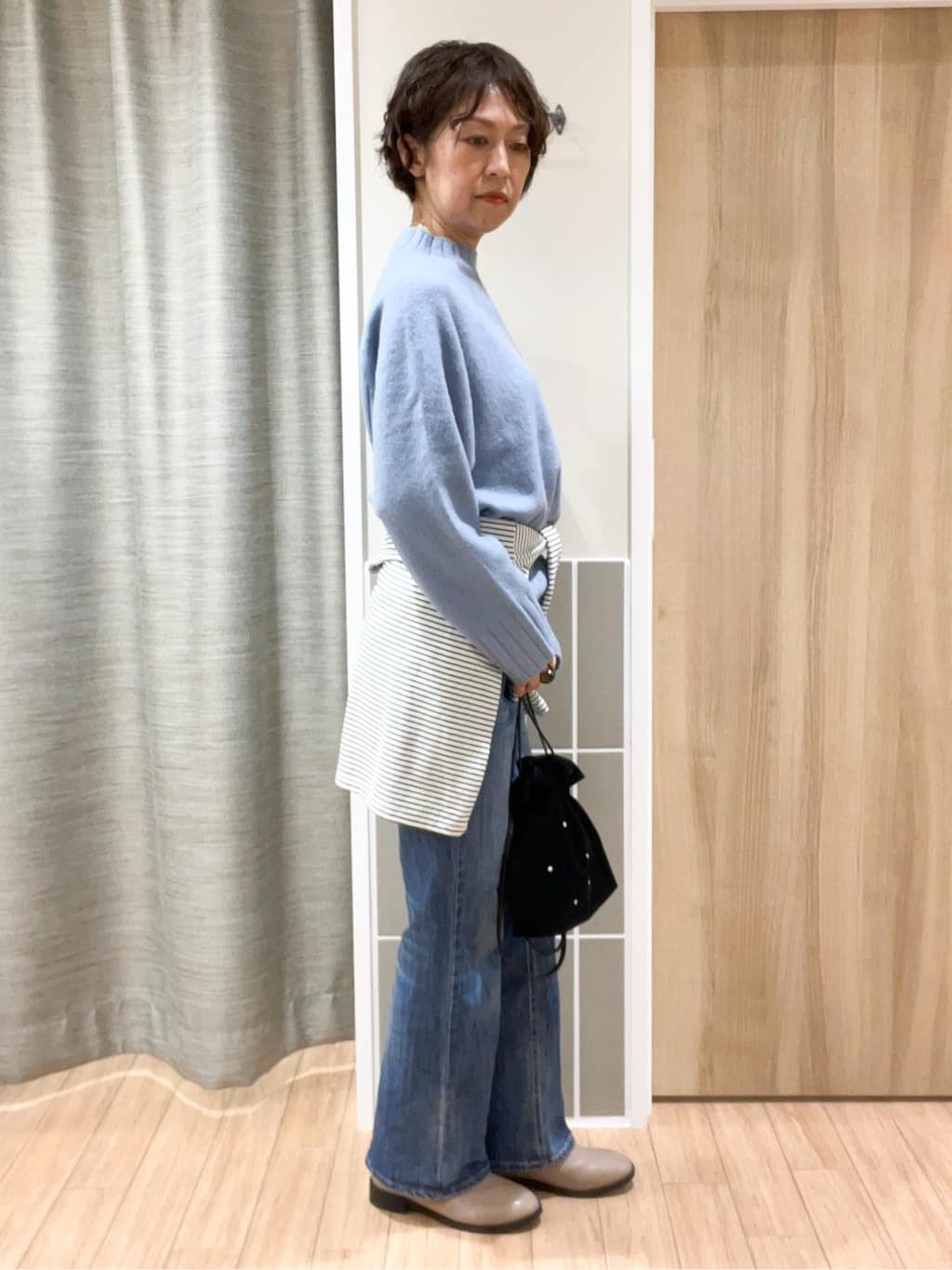 ヨッコさんの「grove｜【洗える】バックリブ切替ニット」を使ったコーディネート