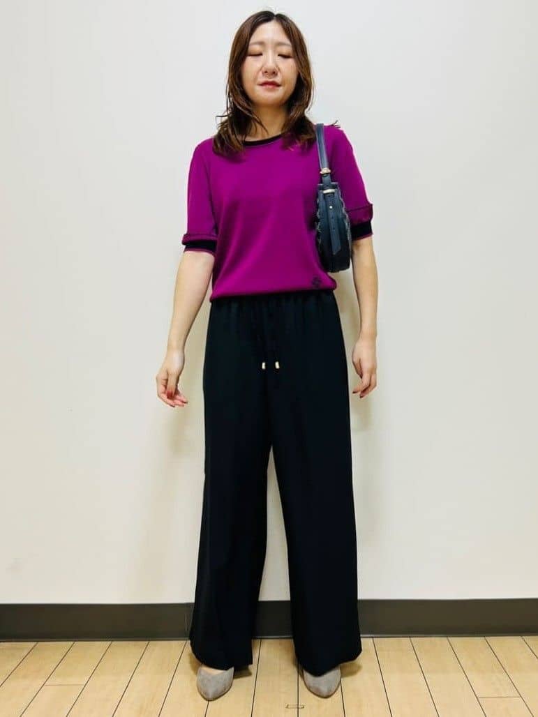 miiiさんの「Reflect｜【WEB先行カラーあり／手洗い可／アンサンブル可】バイカラー五分袖ニット」を使ったコーディネート