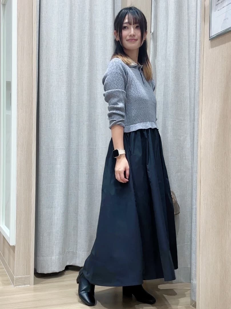 Fumikaさんの「grove｜【時短コーデ】ポロニットドッキングワンピース」を使ったコーディネート