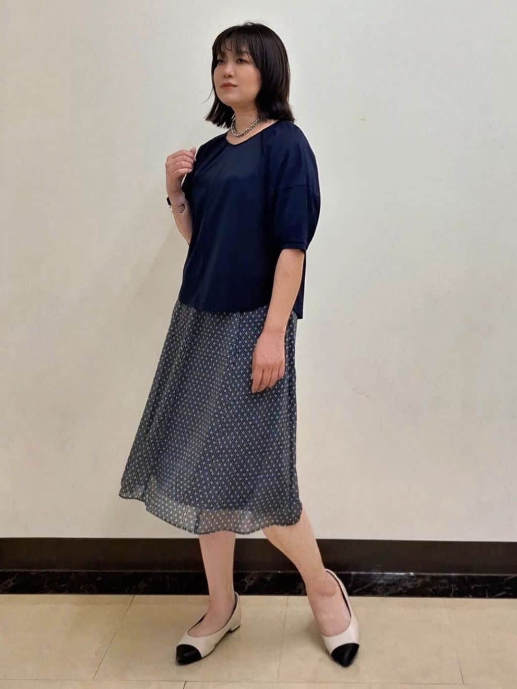 S.xuliさんの「Reflect｜【マシンウォッシュ可／セットアップ可】コツキ柄プリントフレアスカート」を使ったコーディネート