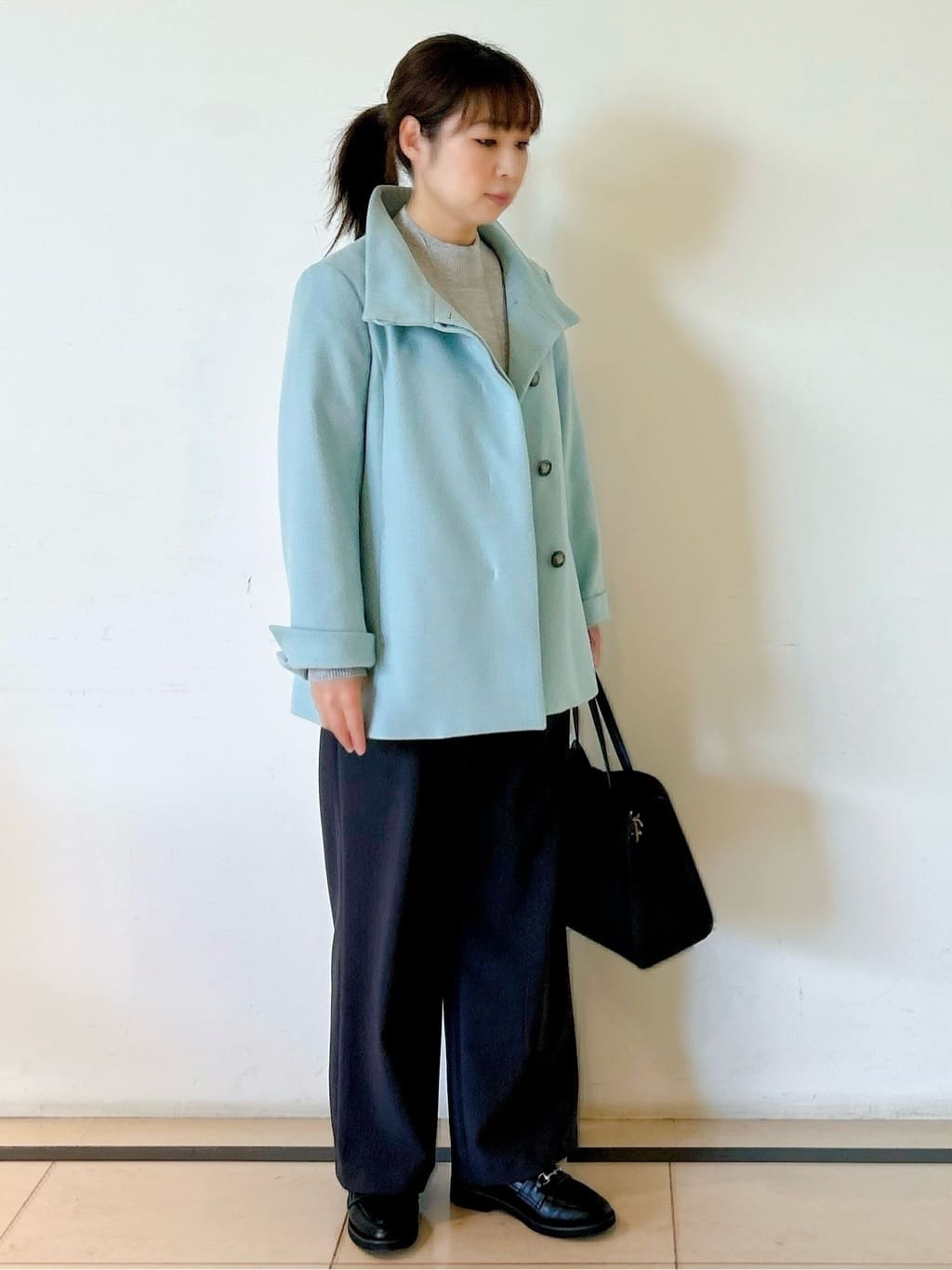ひーさんの「Reflect｜【SS-4Lサイズ／衿が顔に当たらない◎】スタンドネックミドルコート」を使ったコーディネート
