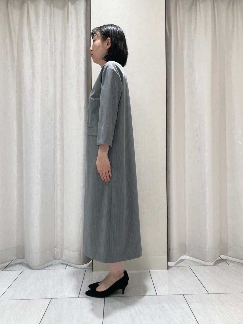 わたなべさんの「UNTITLED｜【洗える/ストレッチ性】スーツライク ストライプワンピース」を使ったコーディネート