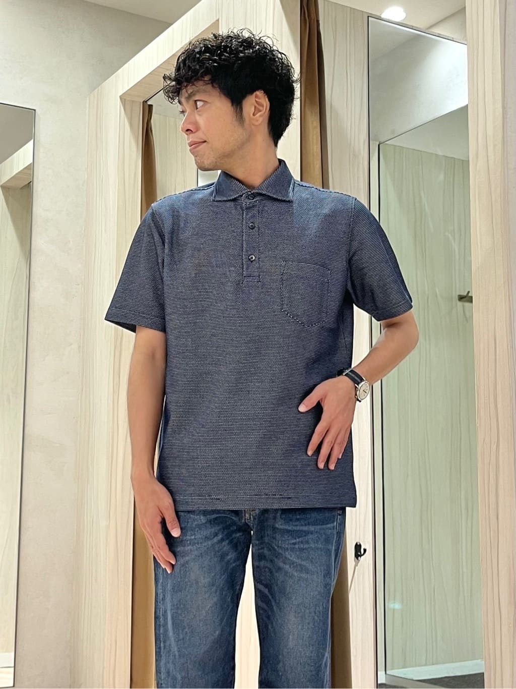 URAさんの「TAKEO KIKUCHI｜【抗菌防臭／9色5サイズ展開】ハニカムメランジ ポロシャツ」を使ったコーディネート