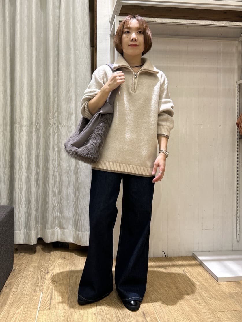 ga_riさんの「THE SHOP TK｜【洗える】ほど良くラフで女性らしい ハーフZIPニット」を使ったコーディネート