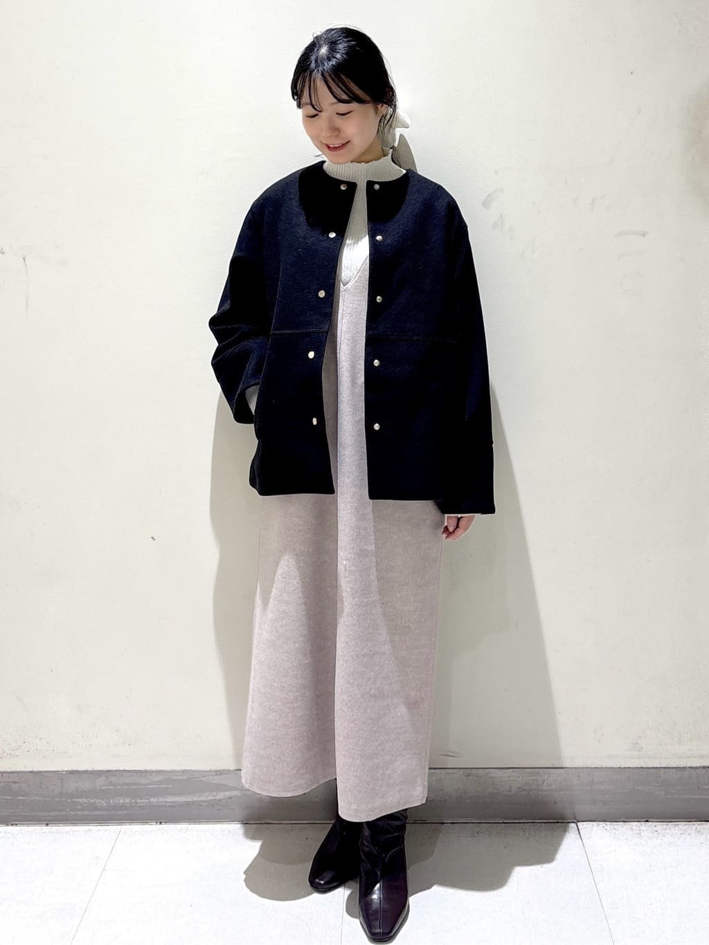 きみさんの「OPAQUE.CLIP｜ウールライクメルトンノーカラーコート【洗濯機洗い可】」を使ったコーディネート
