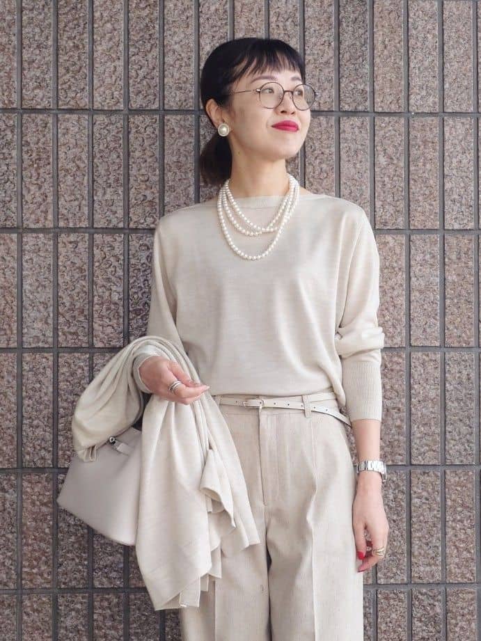 MUTSUKOさんの「UNTITLED｜【アンサンブル可/洗える/ボタンなし】シルクウールカシミヤ 着流しカーディガン」を使ったコーディネート