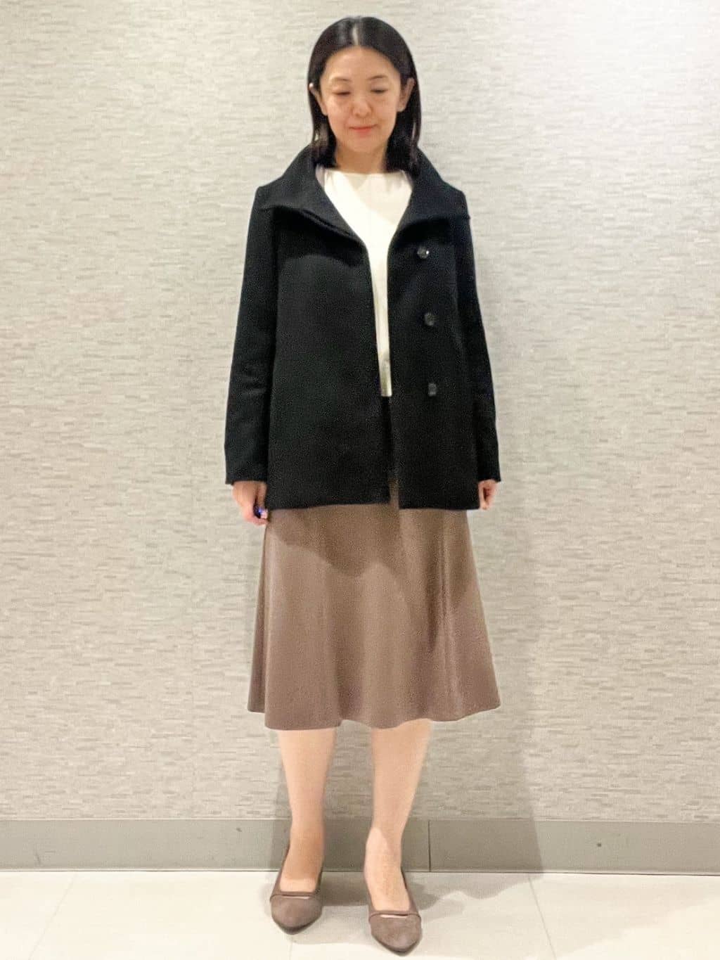 marikoさんの「Reflect｜【SS-4Lサイズ／衿が顔に当たらない◎】スタンドネックミドルコート」を使ったコーディネート