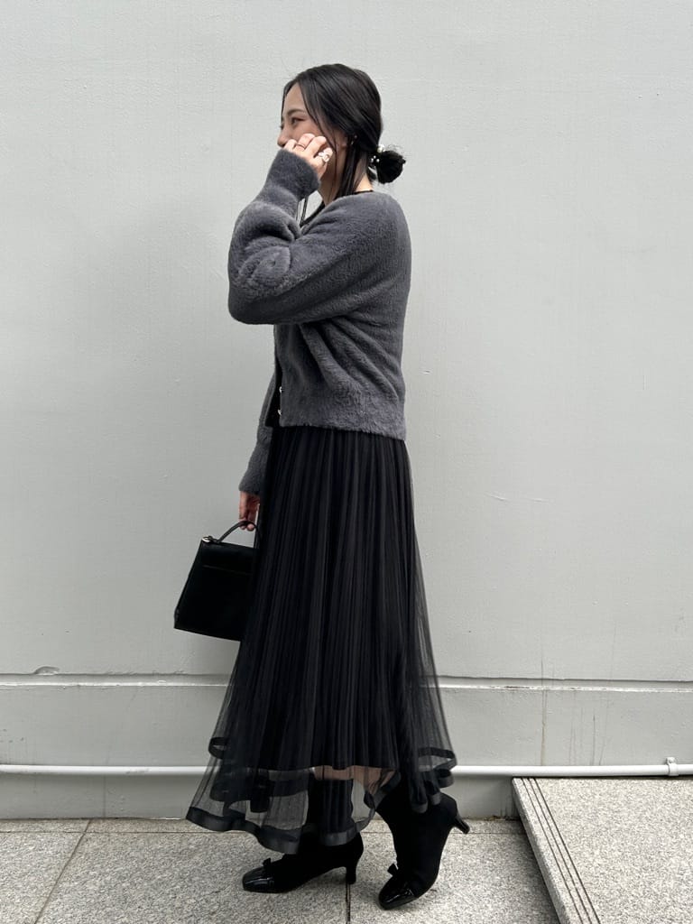 shinoさんの「Couture brooch｜【S-LL/キラキラリブニット】チュールドッキング ワンピース」を使ったコーディネート