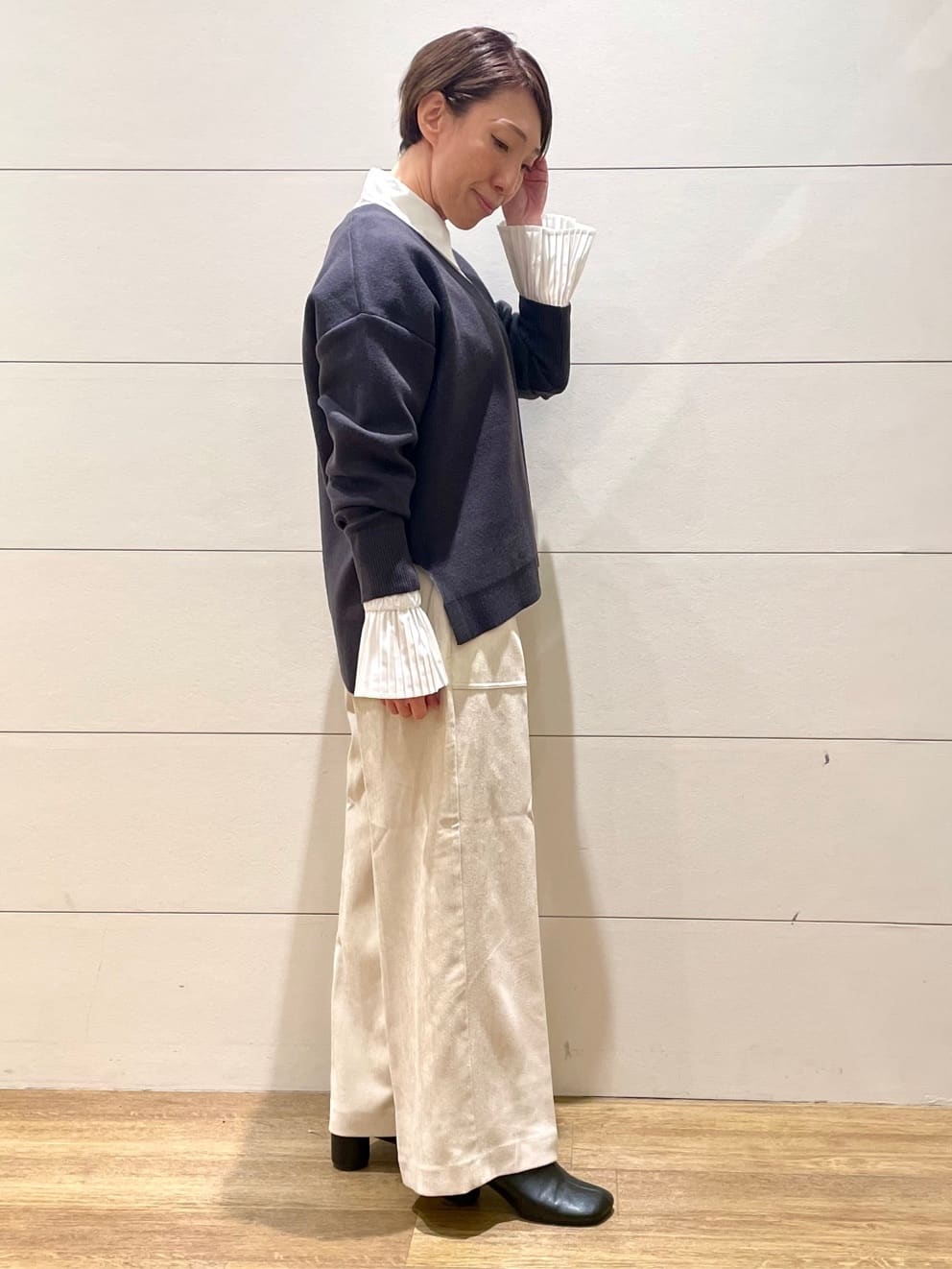 Ryoさんの「THE SHOP TK｜【体型カバー】ゆったり サイドスリットニット」を使ったコーディネート