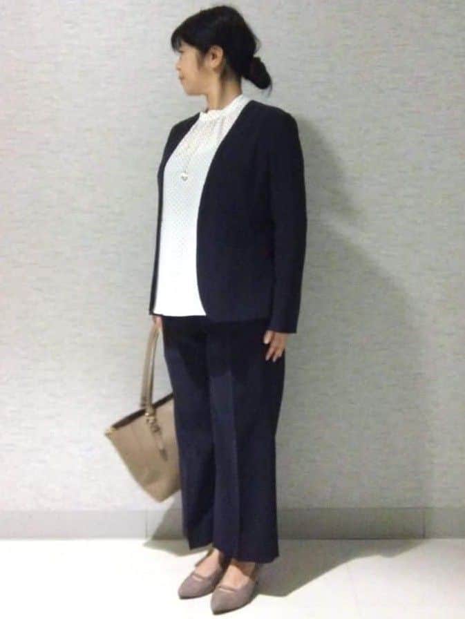 sakoさんの「Reflect｜【SS-4Lサイズ／通勤／セットアップ可】ノーカラージャケット」を使ったコーディネート