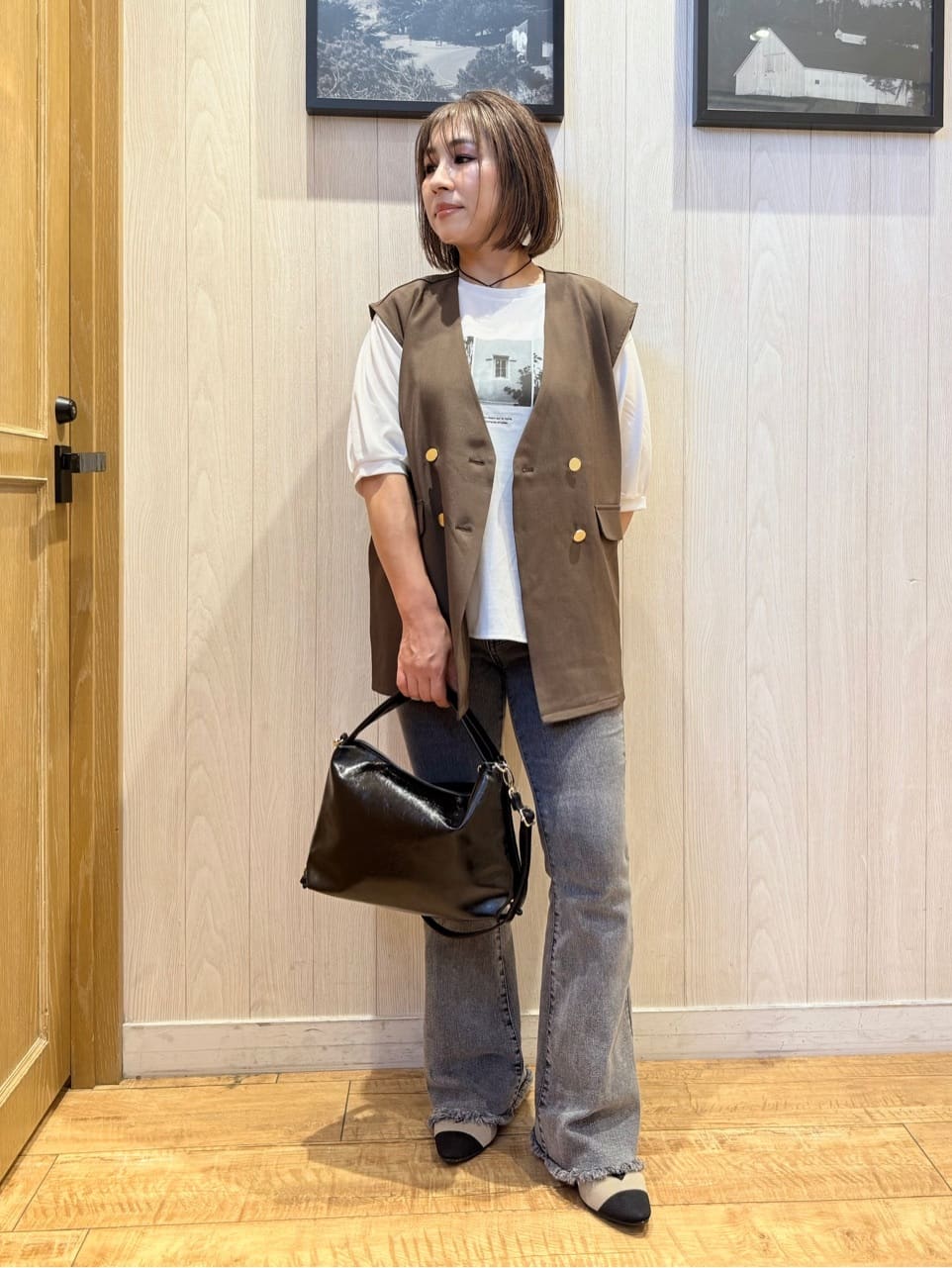 Megさんの「SHOO･LA･RUE｜【S-LL/セットアップ可/洗濯後しわになりにくい】ダブルベスト」を使ったコーディネート