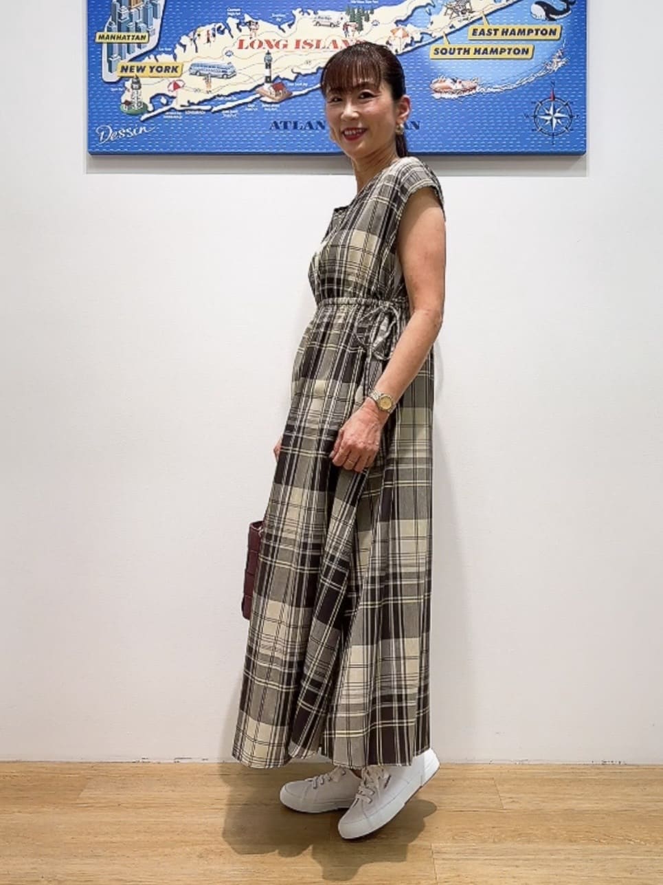 Yasucoさんの「Dessin｜【リンクコーデ・洗える】ウエストドロスト付きチェック柄ワンピース」を使ったコーディネート