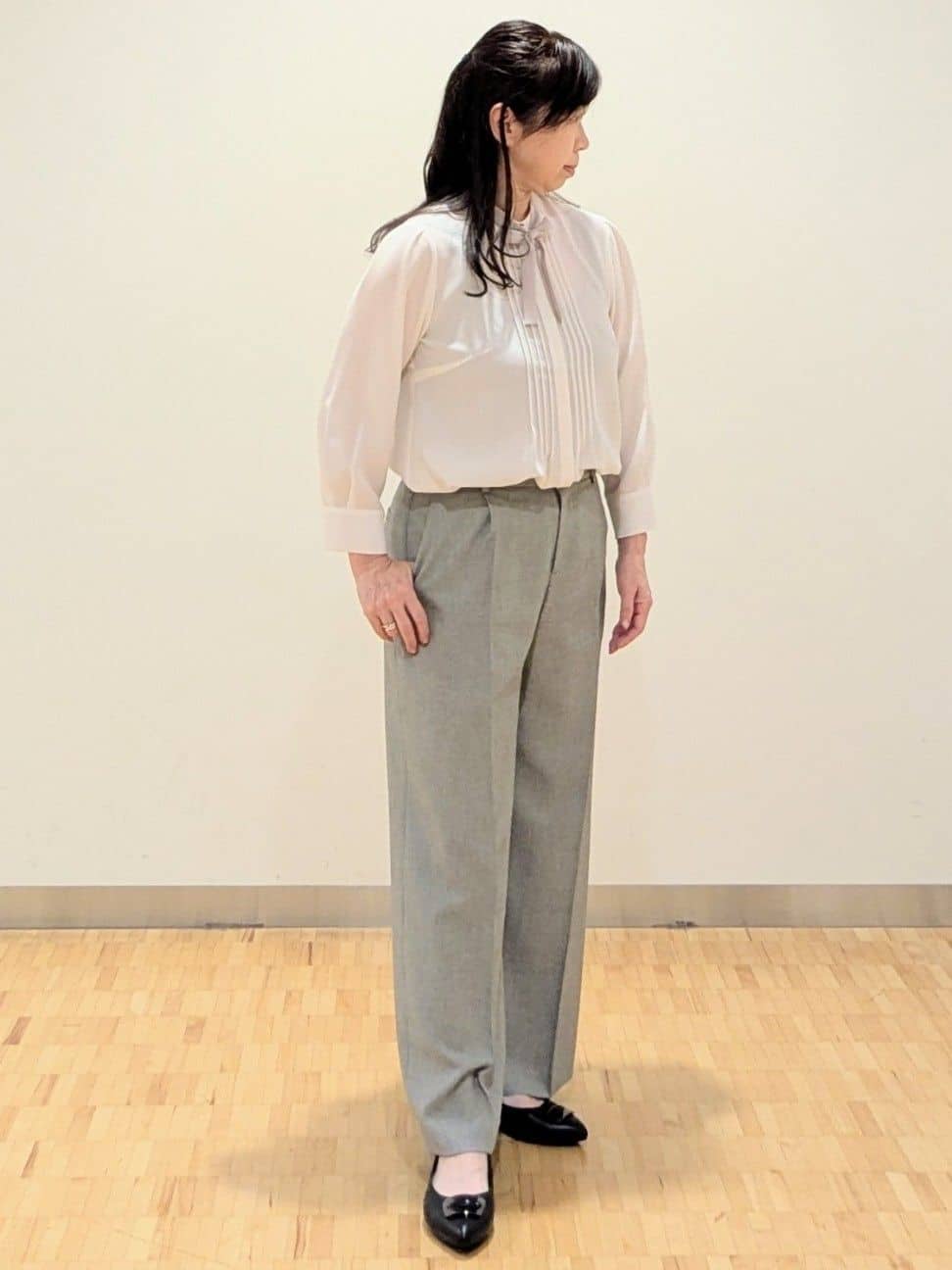 なおさんの「Reflect｜【単品使いOK◎／セットアップ可】リラクシーメランジワイドパンツ」を使ったコーディネート