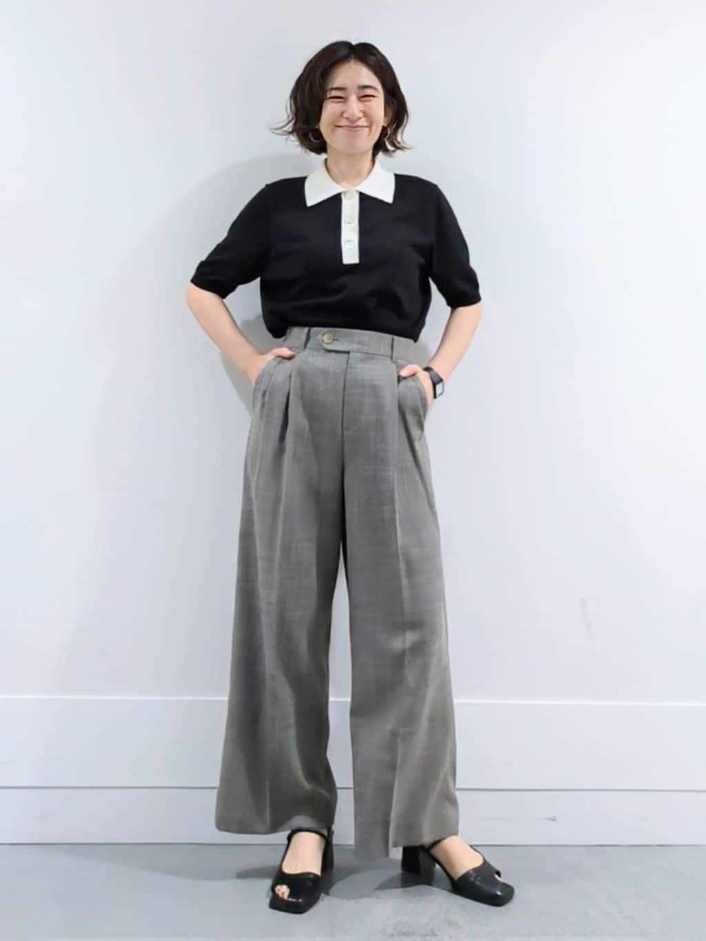 ミズタさんの「UNTITLED｜【トレンド/きれいめ】5分袖ポロニット」を使ったコーディネート