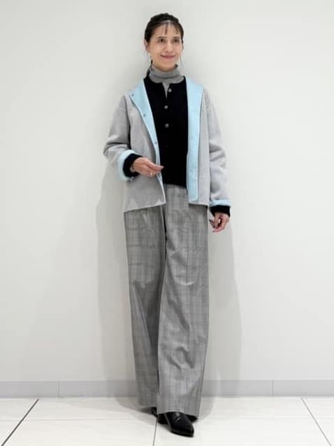 kayoさんの「INDIVI｜【配色デザイン／ショート丈】ウールリバー ノーカラーコート」を使ったコーディネート