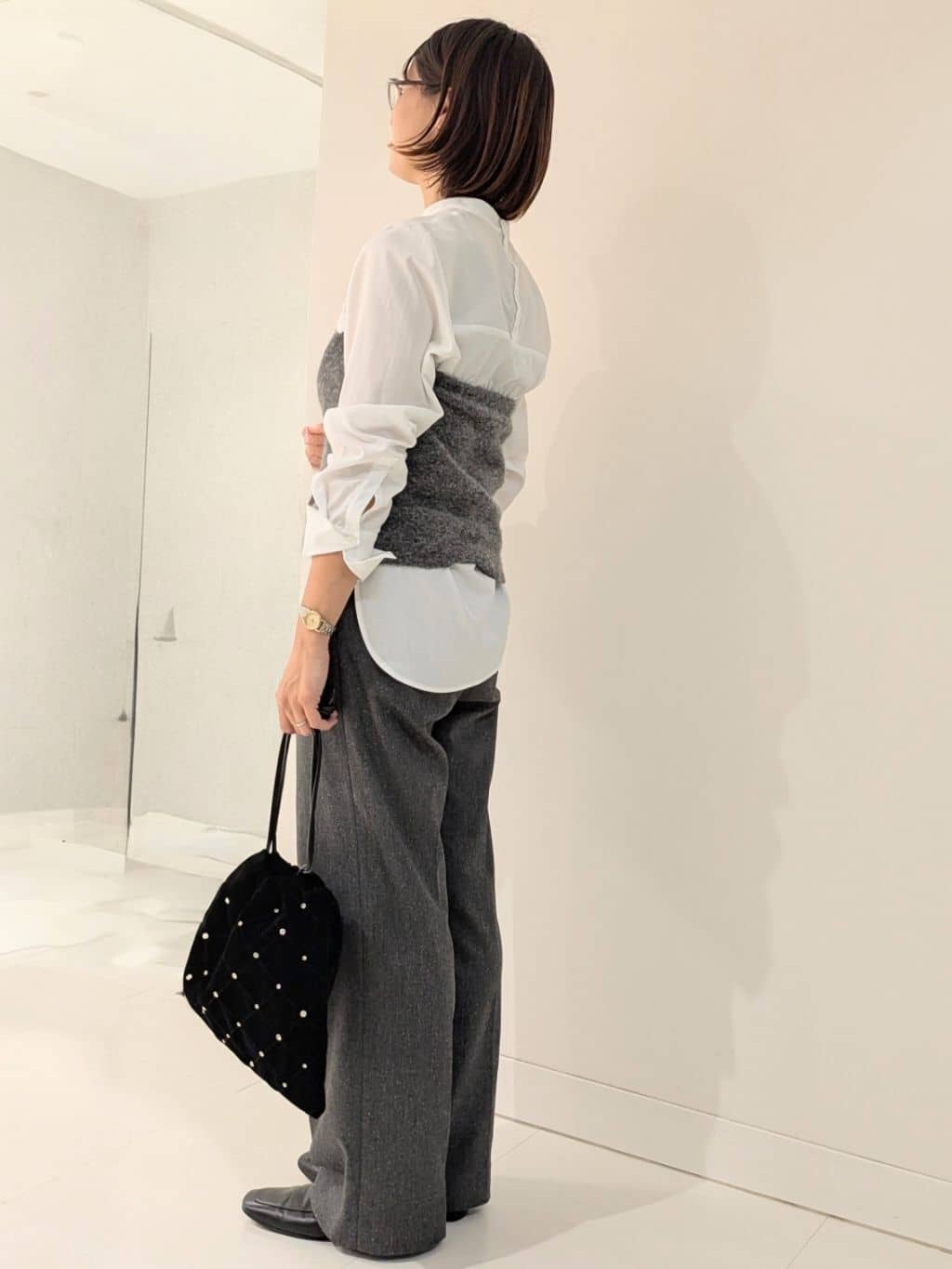 yukariさんの「UNTITLED｜【ワイド/後ろゴム/シーズンレス】シルクネップツイードパンツ」を使ったコーディネート