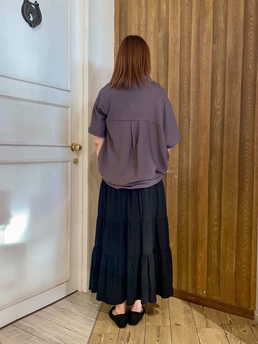 ちえさんの「SHOO･LA･RUE｜【洗える/S-LL/5分袖】1枚でも羽織としても。さらさらドレープシャツ」を使ったコーディネート