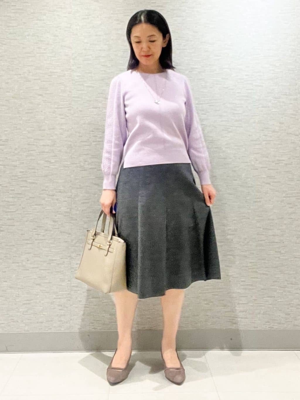 marikoさんの「Reflect｜【SS-4Lサイズ／衿が顔に当たらない◎】スタンドネックミドルコート」を使ったコーディネート