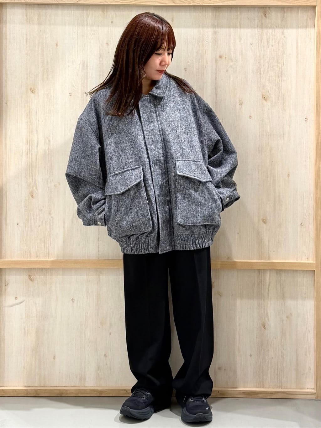 nanaさんの「THE SHOP TK｜ツイードフライトビッグブルゾン 【洗濯機OK／セットアップ可】」を使ったコーディネート