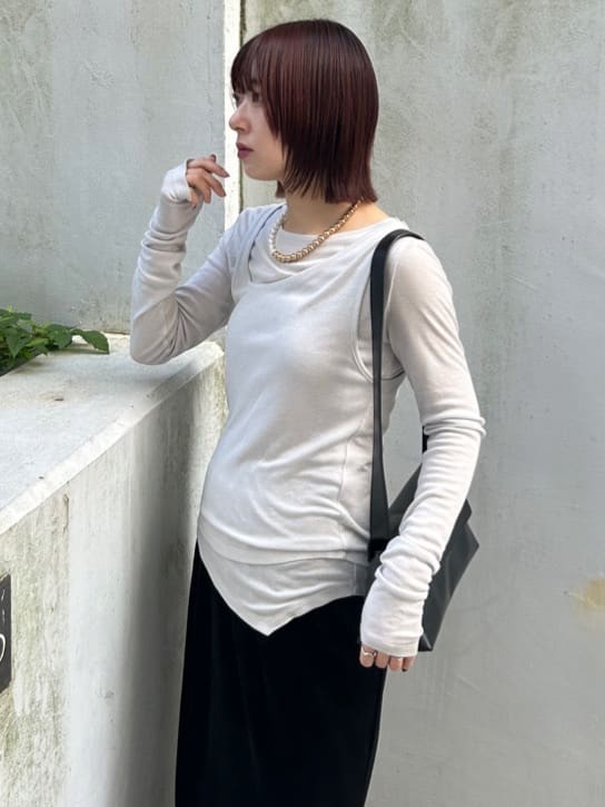 RINAさんの「OPAQUE.CLIP｜【es】シアーリブアシメレイヤードカットソー」を使ったコーディネート