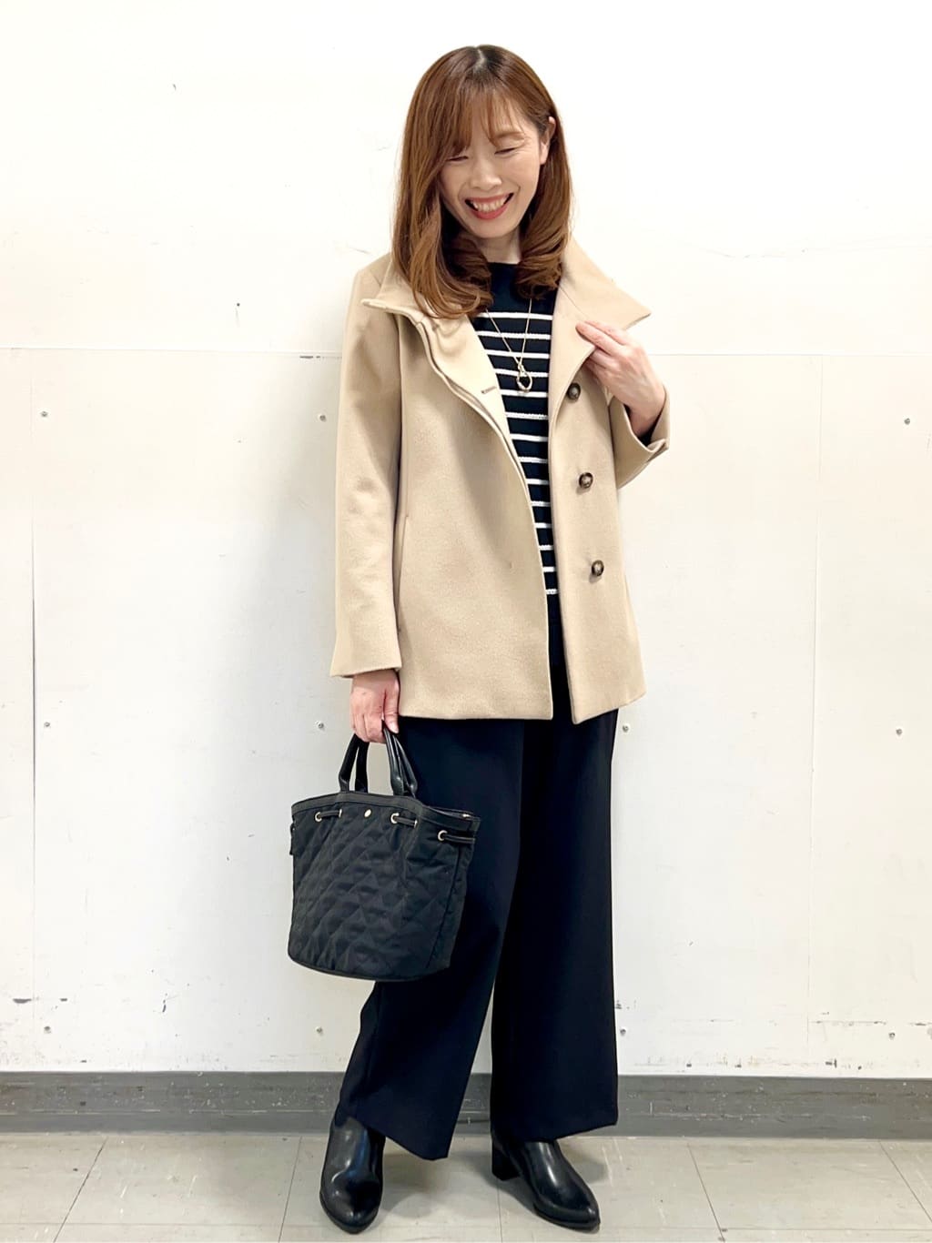 yuさんの「Reflect｜【SS-4Lサイズ／衿が顔に当たらない◎】スタンドネックミドルコート」を使ったコーディネート