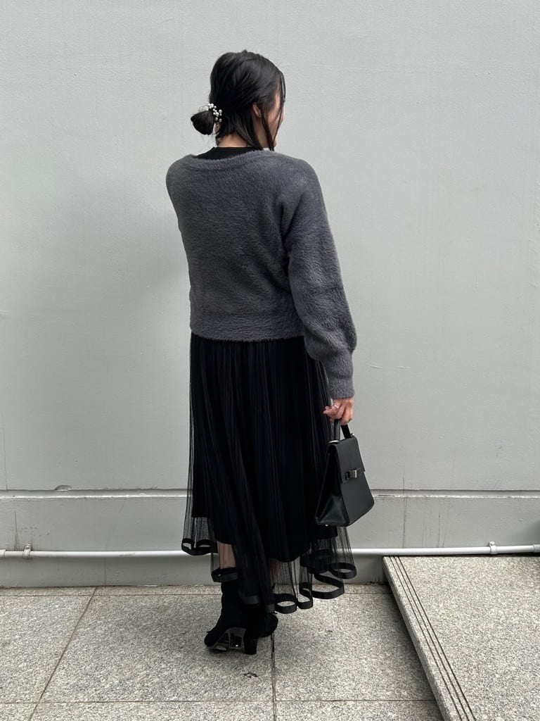 shinoさんの「Couture brooch｜【S-LL/キラキラリブニット】チュールドッキング ワンピース」を使ったコーディネート