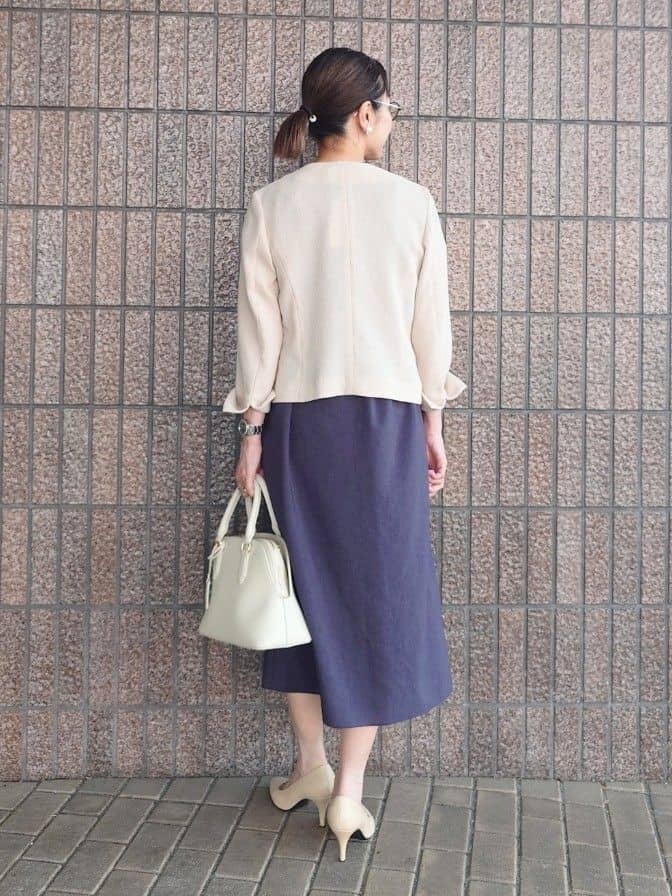 MUTSUKOさんの「UNTITLED｜【短丈/日本製】カラミ風メッシュ ノーカラージャケット」を使ったコーディネート