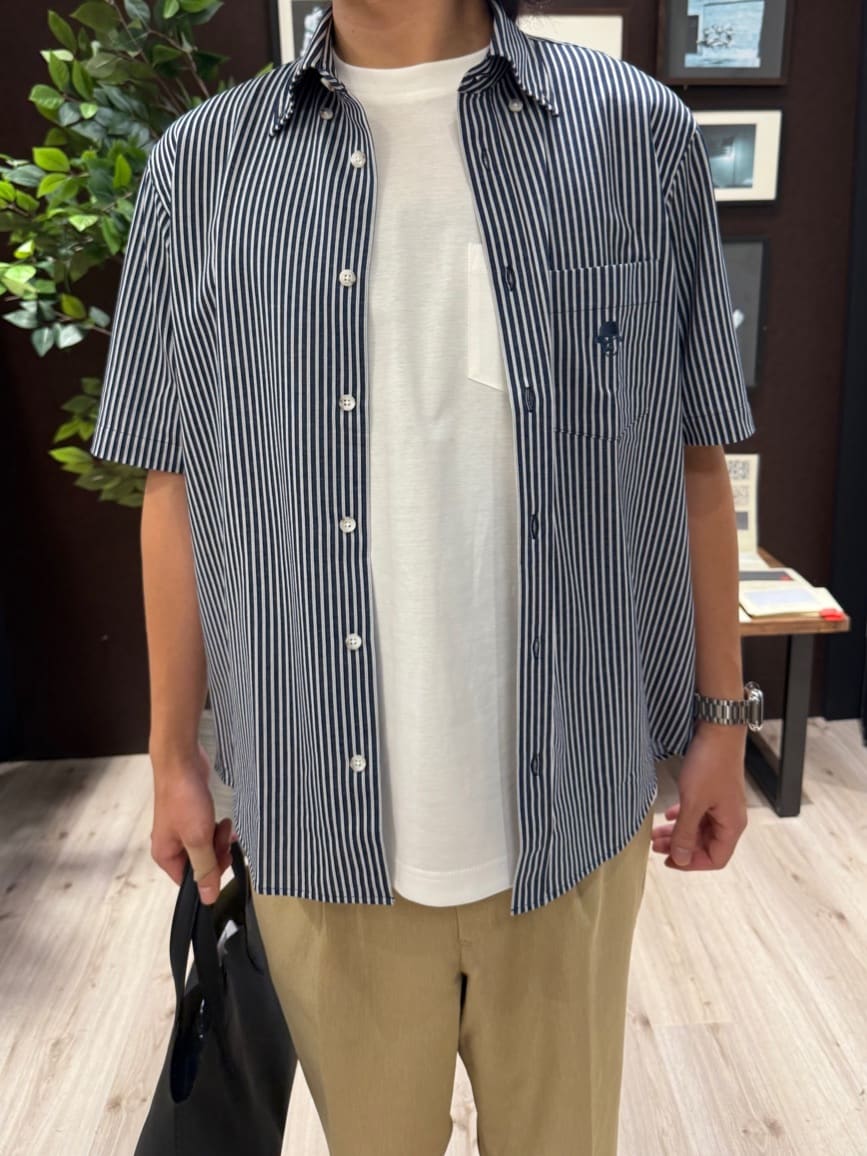 Shoさんの「TAKEO KIKUCHI｜【COOL CITY WEAR】ストライプジャージ ボタンダウンシャツ /接触冷感」を使ったコーディネート