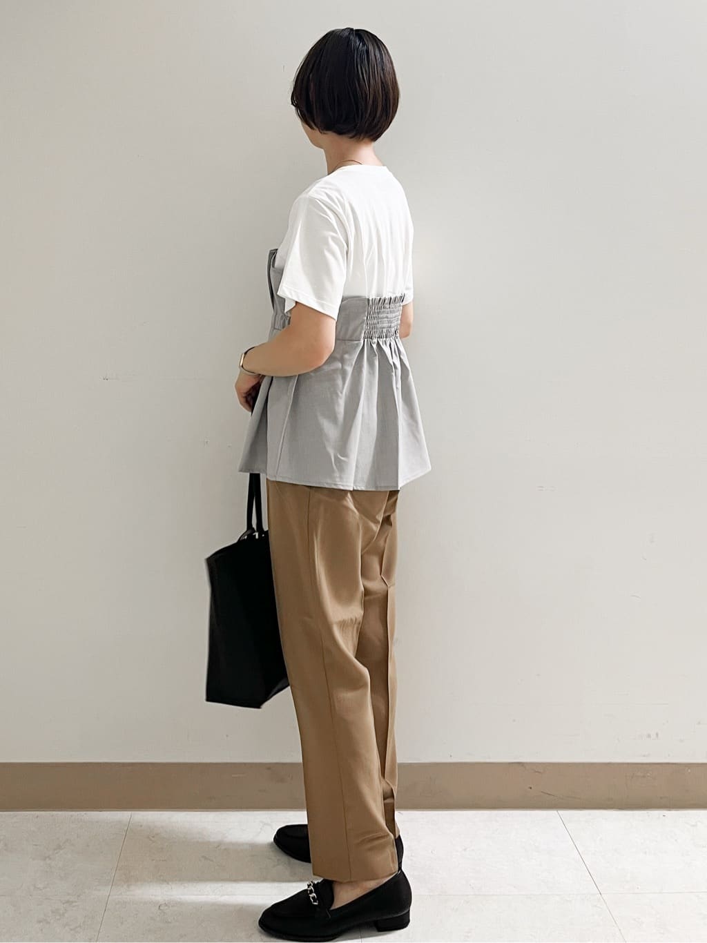 あかねさんの「OPAQUE.CLIP｜タックビスチェドッキングカットソー【洗濯機洗い可】」を使ったコーディネート