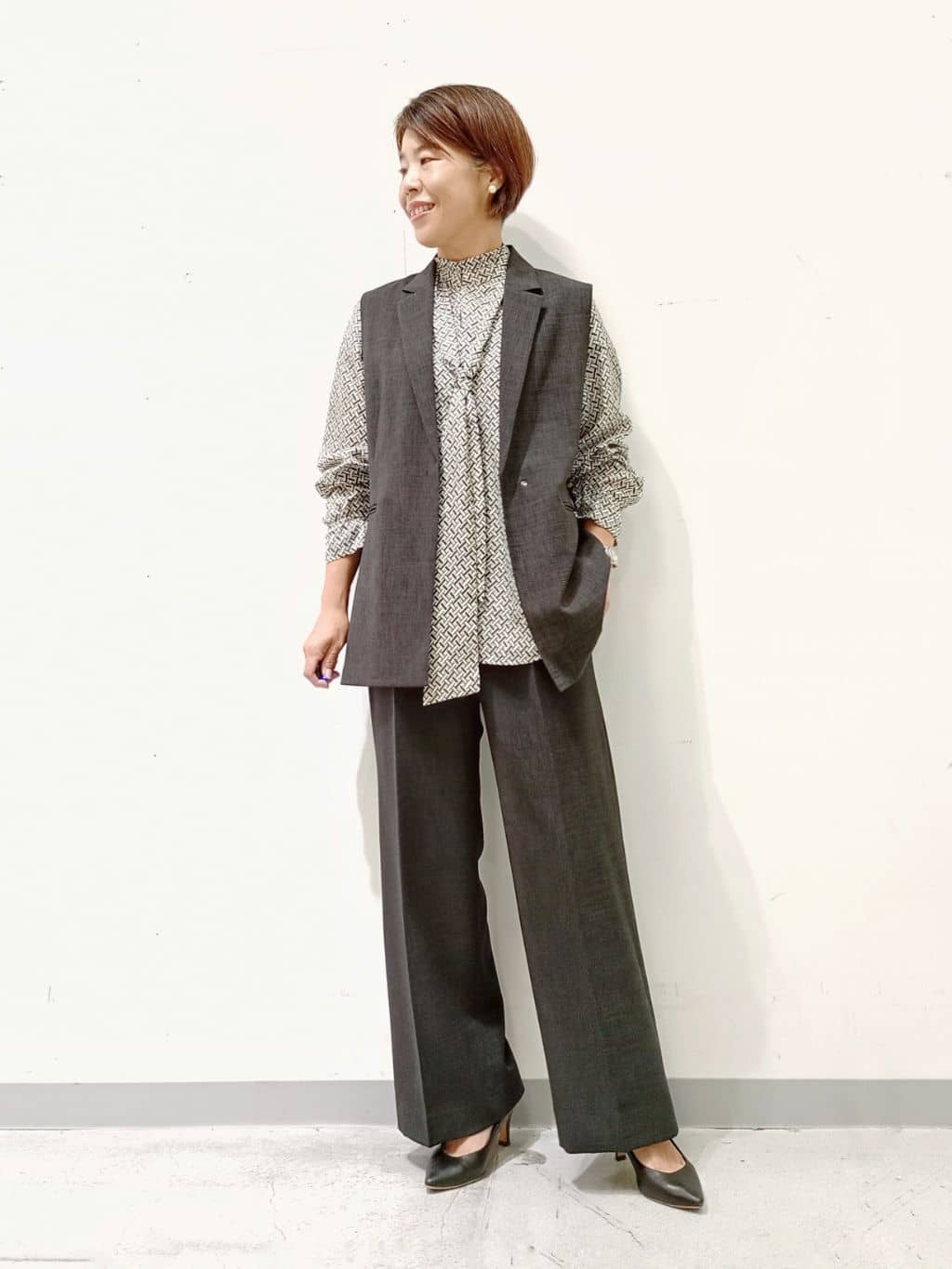 Kさんの「INDIVI｜【洗える／セットアップ可能】凹凸ストレッチ素材ダブルジャケット」を使ったコーディネート