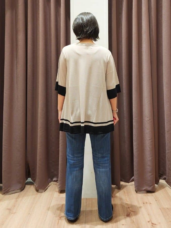さくさんの「grove｜涼やか体型カバー　配色シアーニットプルオーバー」を使ったコーディネート
